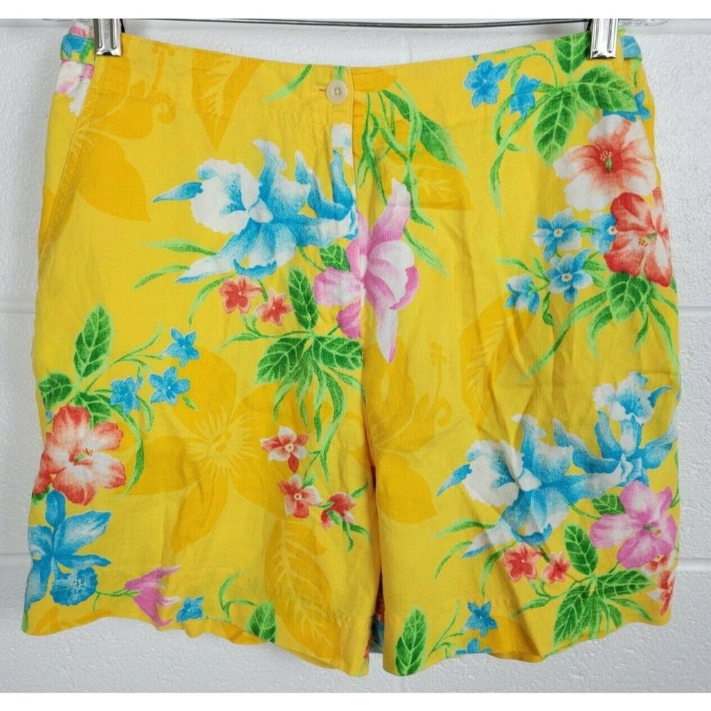 Lauren Ralph Lauren Yellow Tropical Floral Cotton Bermuda Shorts